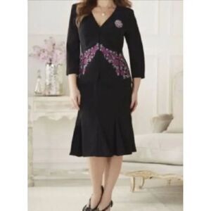 Midnight Velvet Women Long Sleeve Black Embroidered Floral Jacket Size 10